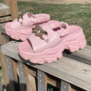Light pink flatforms beach sandals soft purubber mule slide scrunchie lug soles